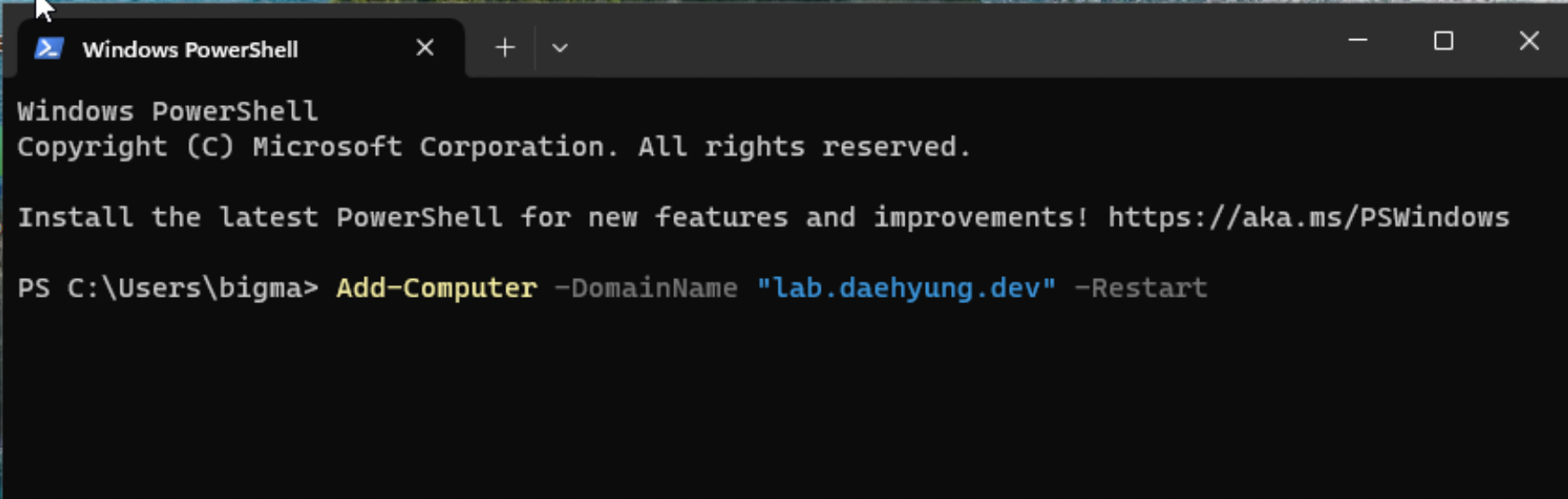 winclient01 domain join command