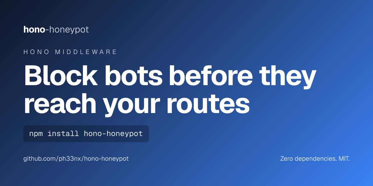hono-honeypot. Block bots before they reach your routes. Zero dependencies, MIT licensed.