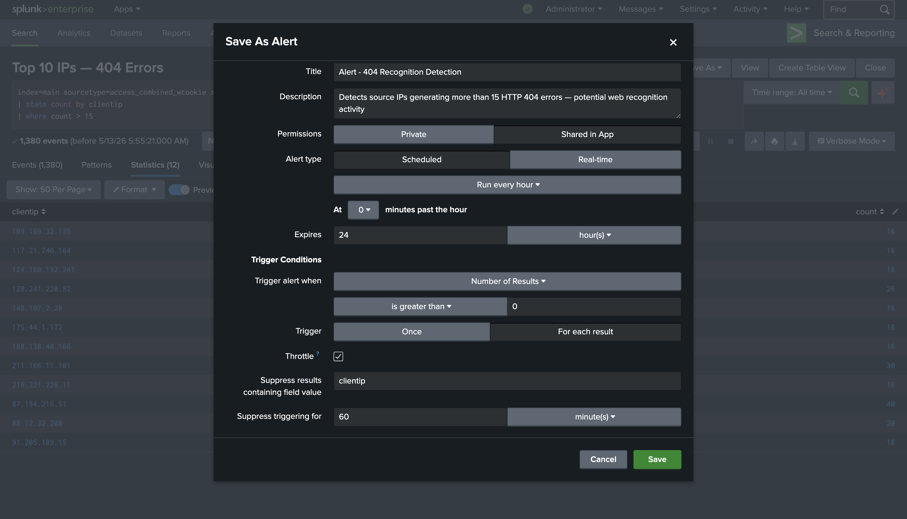 警报配置 — Alert 404 Recognition Detection