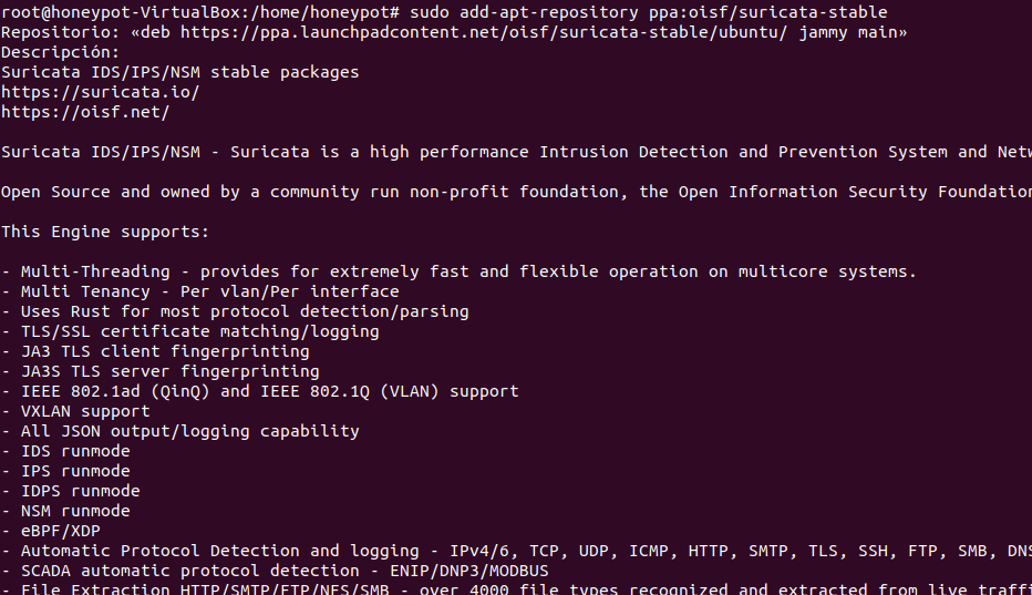 Comando para añadir el repositorio de Suricata