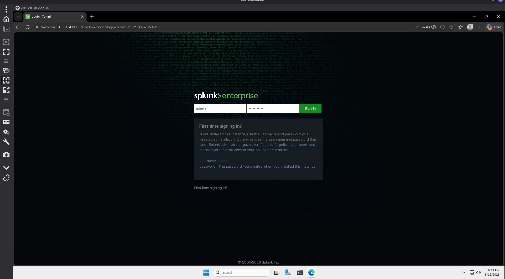 Splunk 登录页面