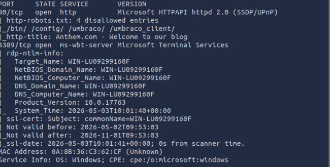 Nmap 扫描结果
