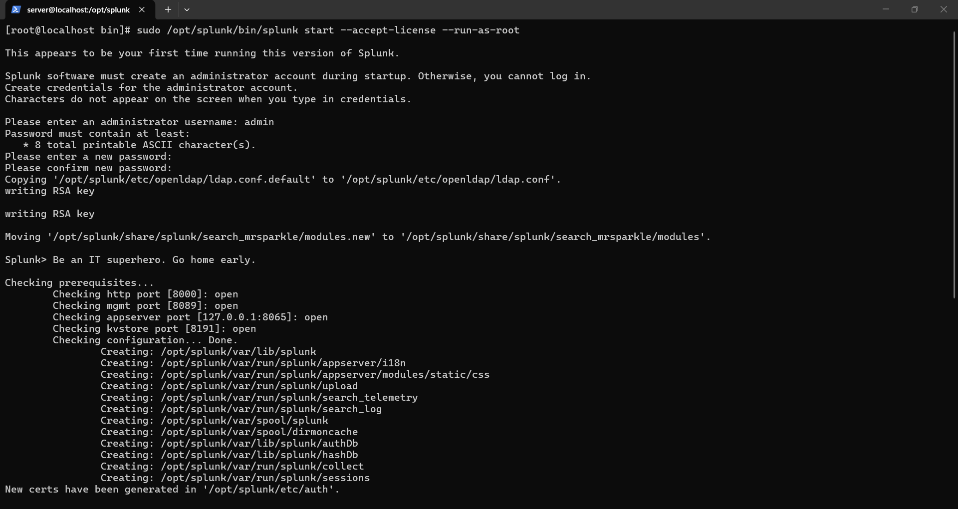 Starting Splunk via CLI
