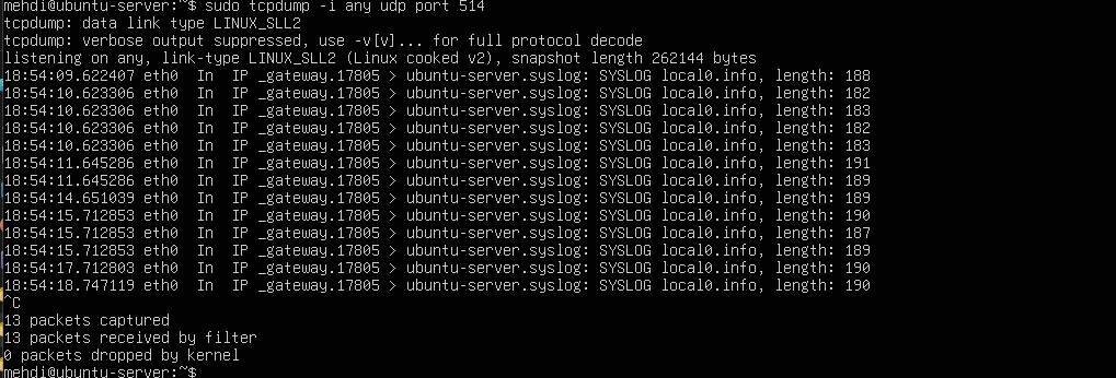 tcpdump Syslog 验证