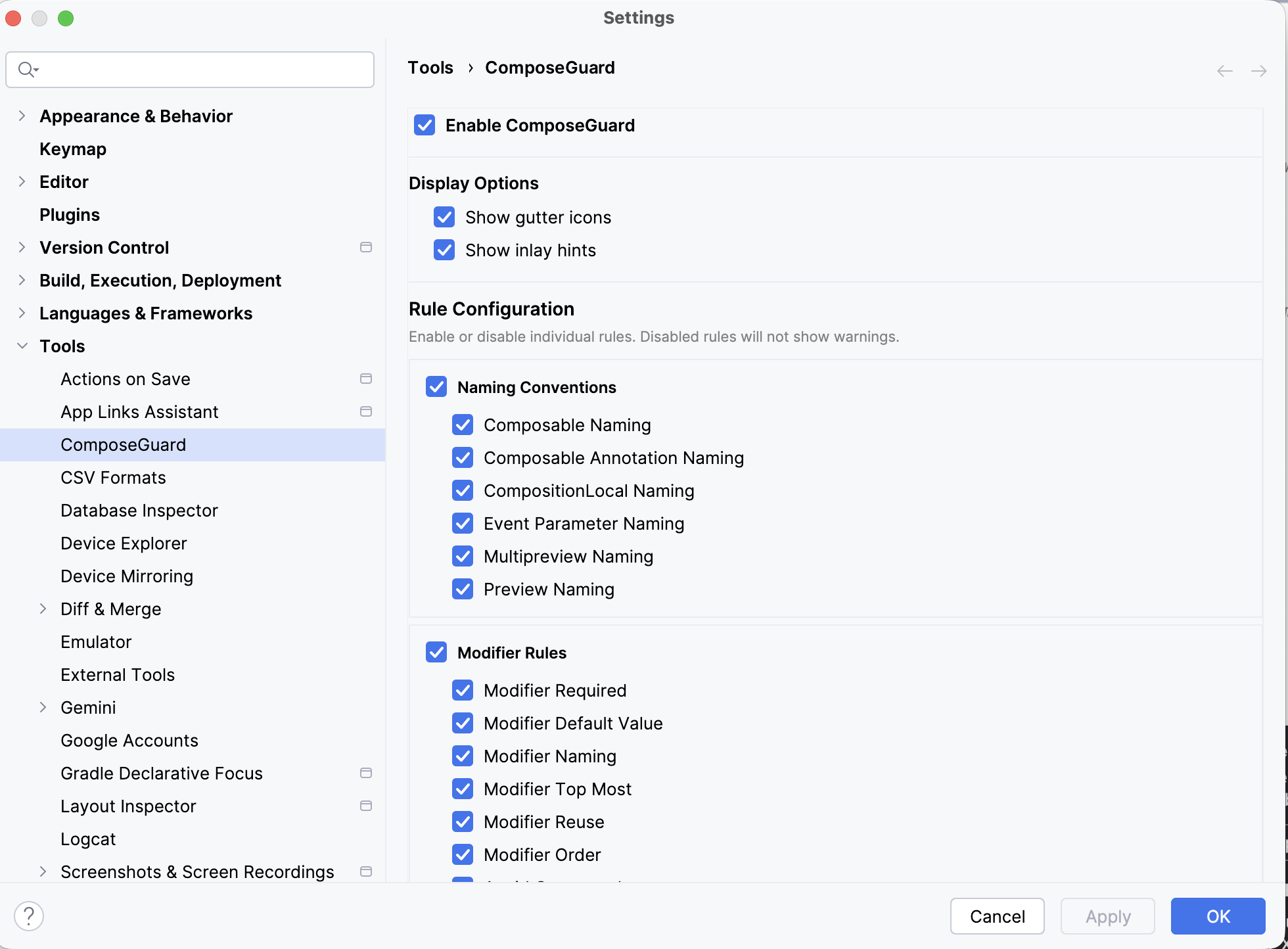ComposeGuard Settings - Disable Rules