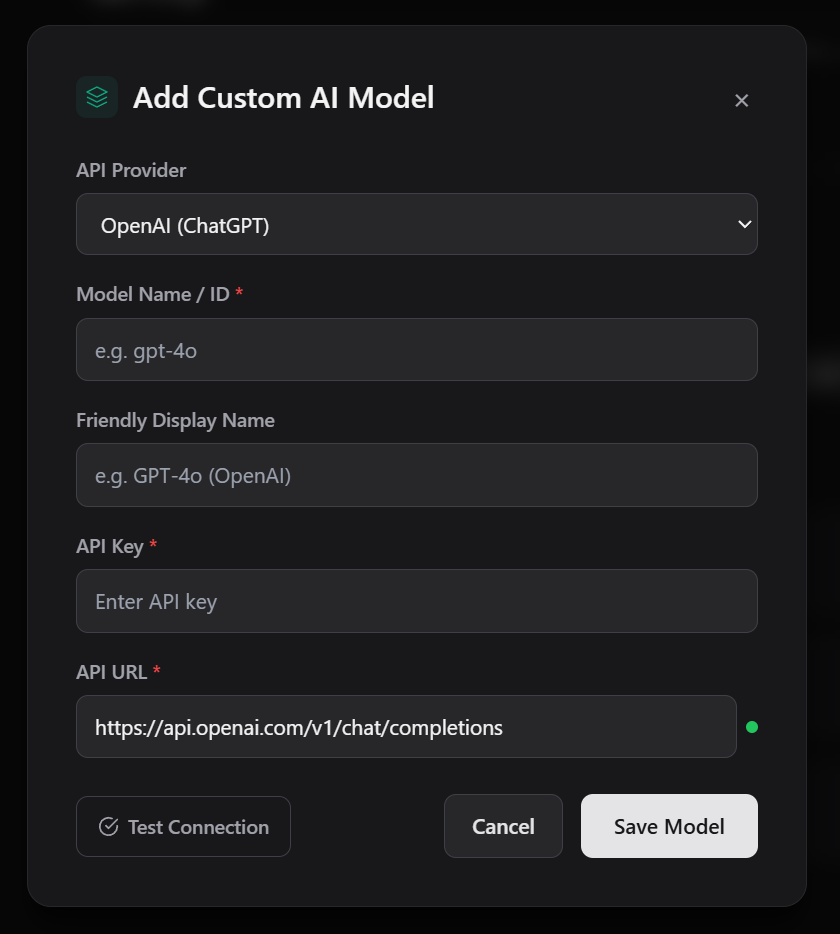 Add Custom AI Model Modal