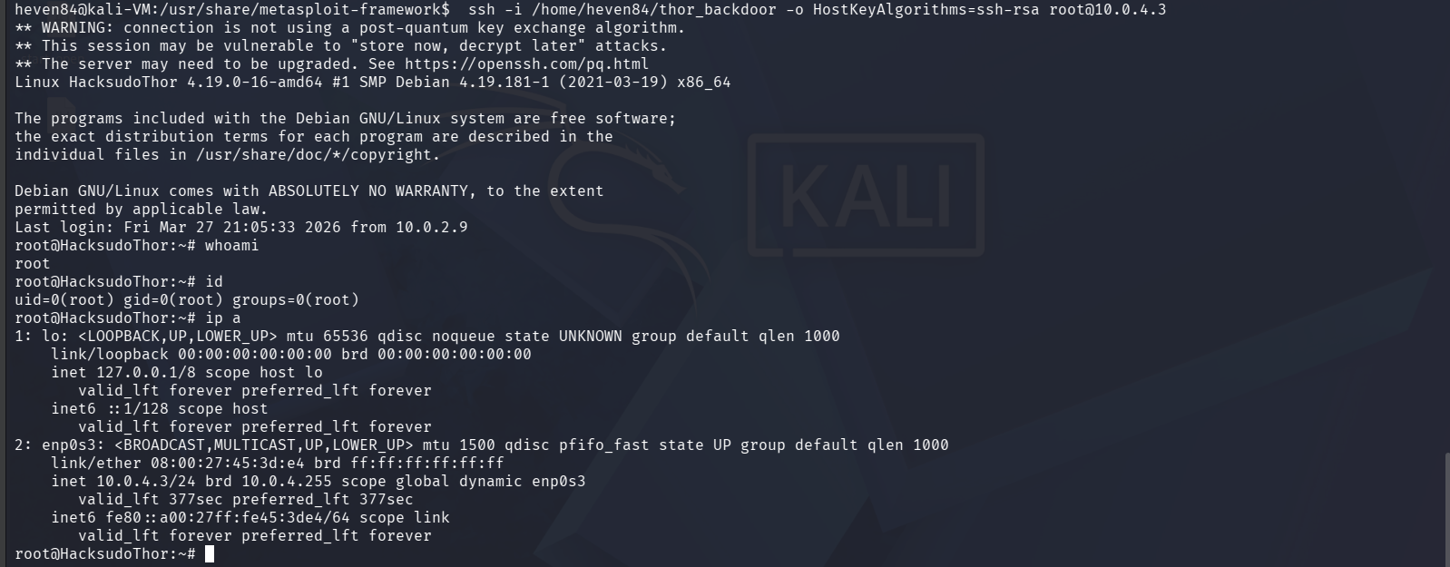 SSH 后门连接确认持久的 root 访问权限