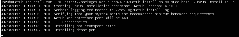 Comando de instalación de Wazuh Manager