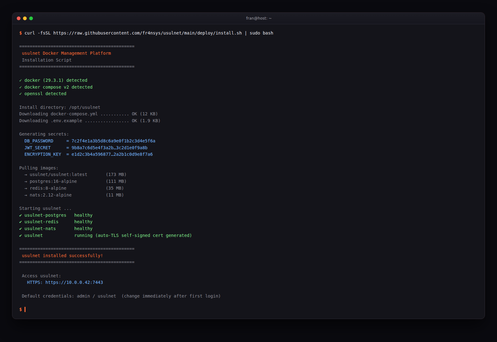 Installer terminal output