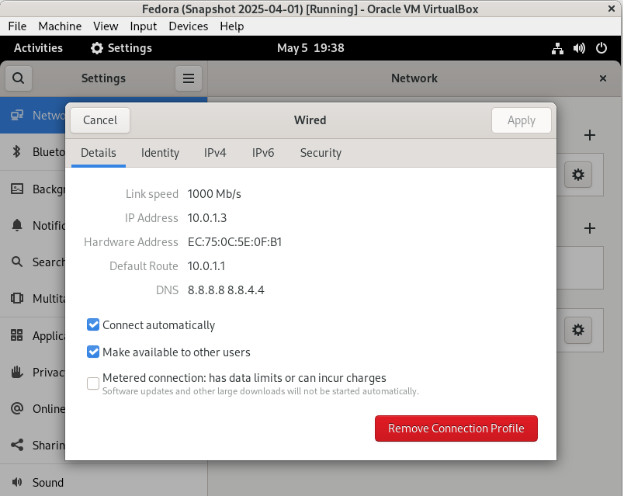 Fedora network settings
