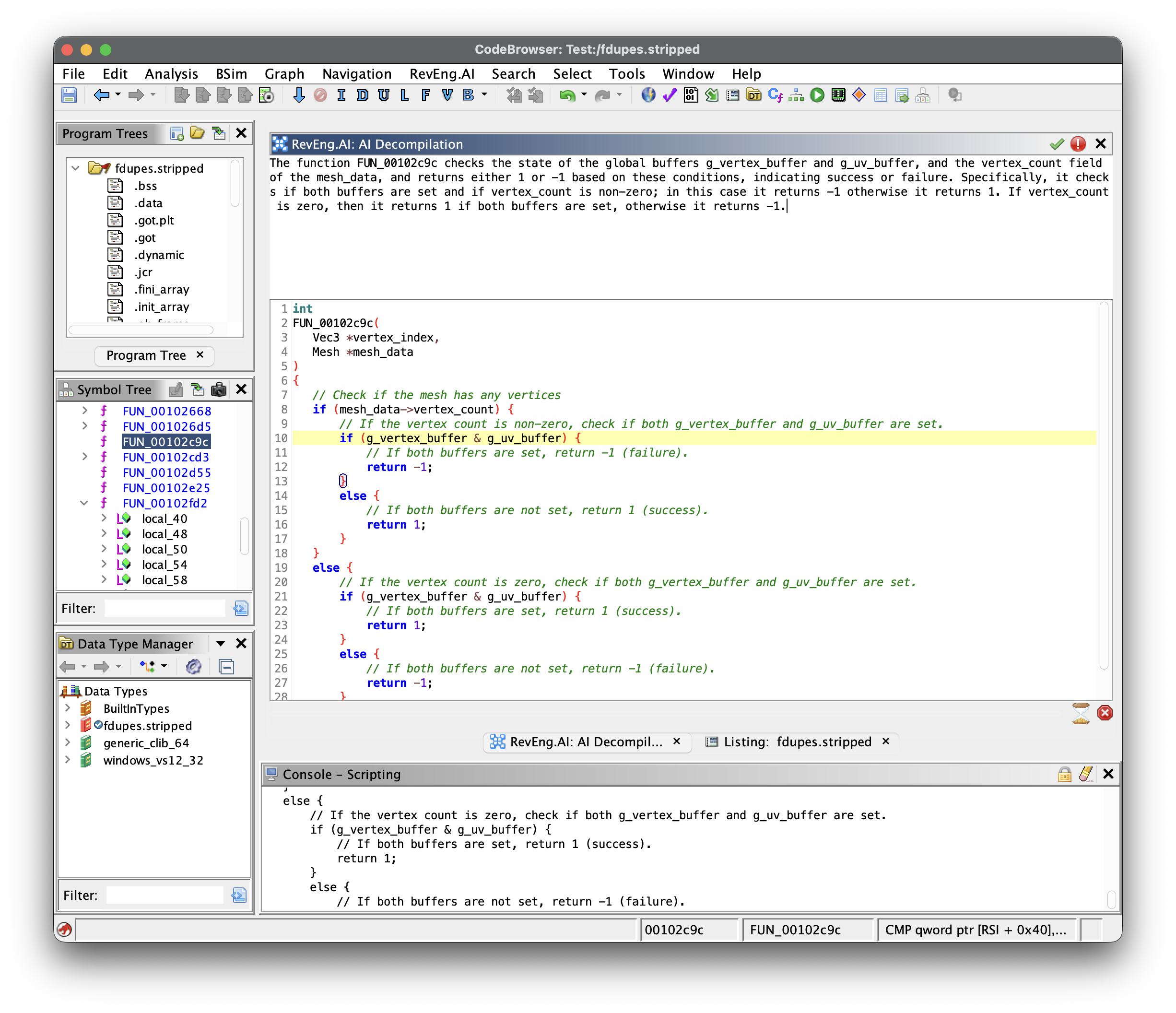 AI Decompilation Window