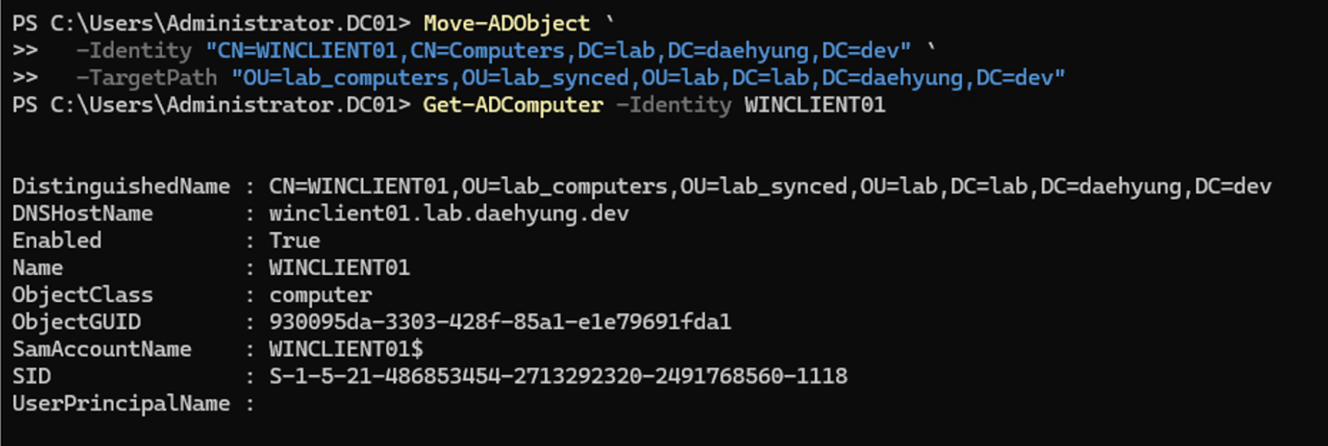 powershell move winclient01 lab computers