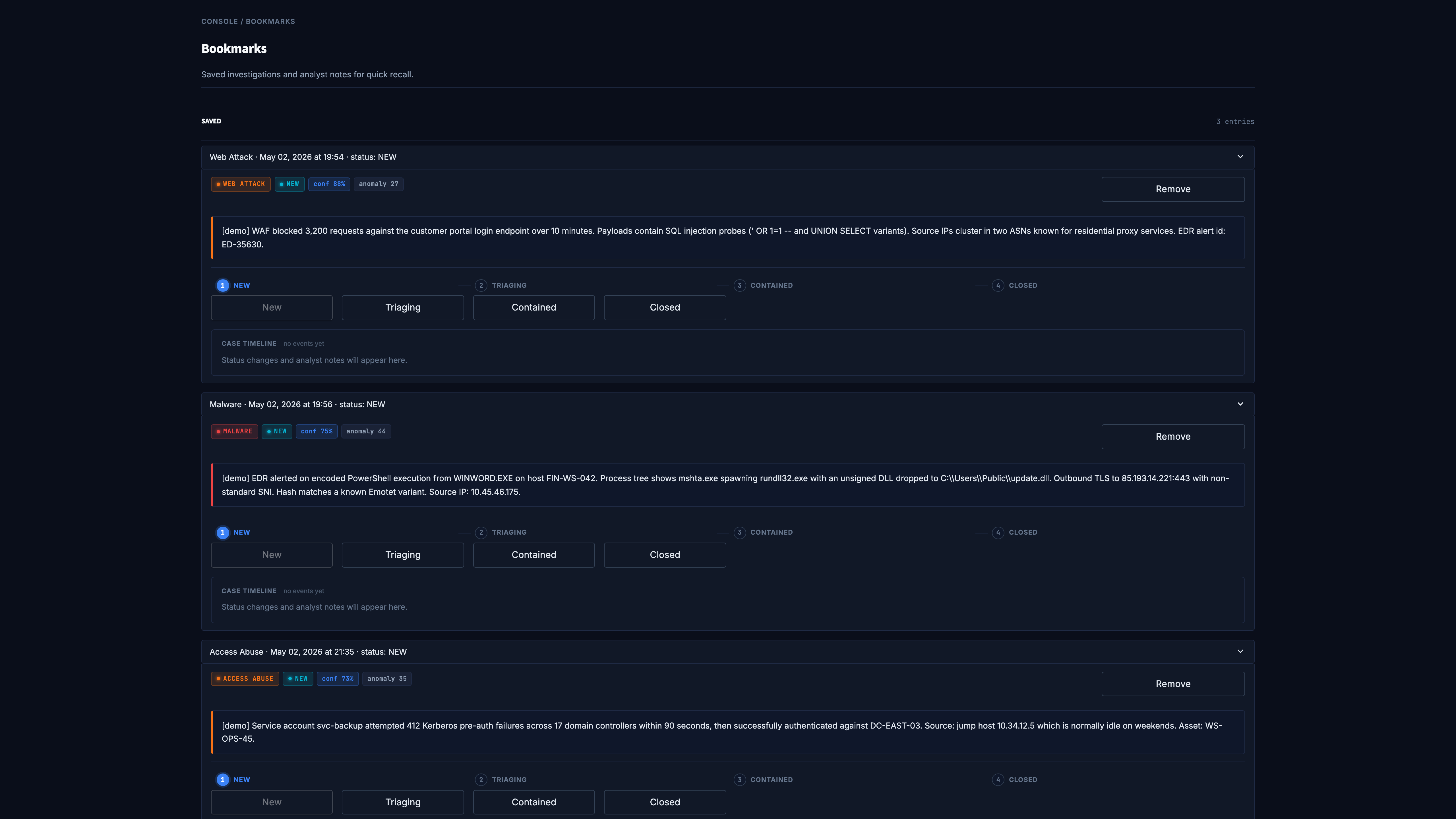 Bookmarks with case status workflow