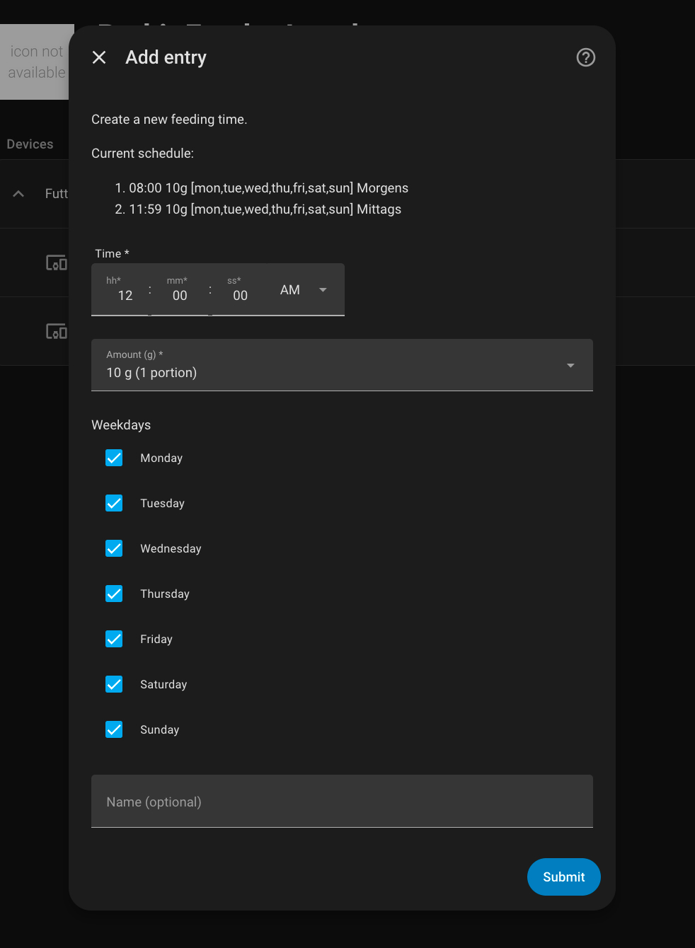 Add entry form