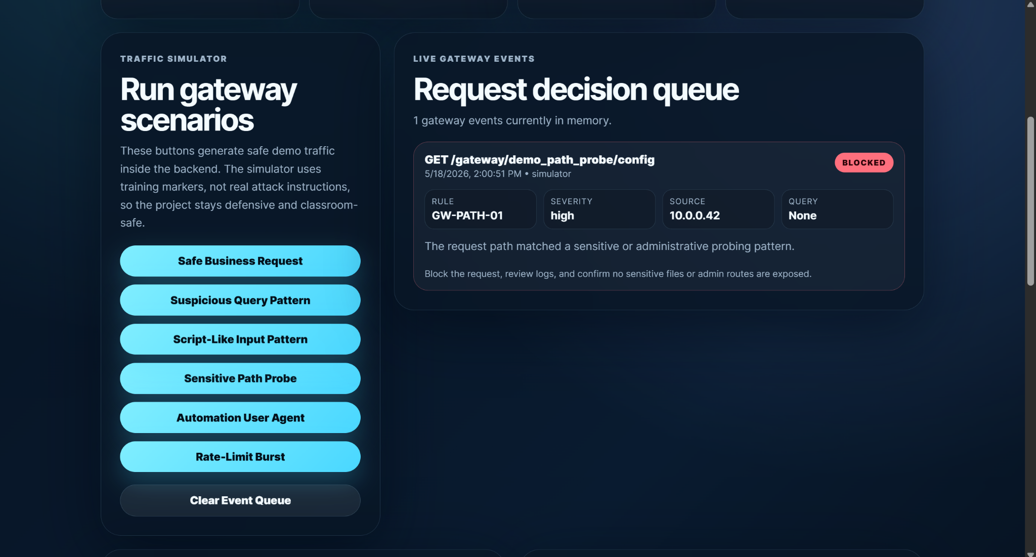 GateWatch blocked path probe screenshot