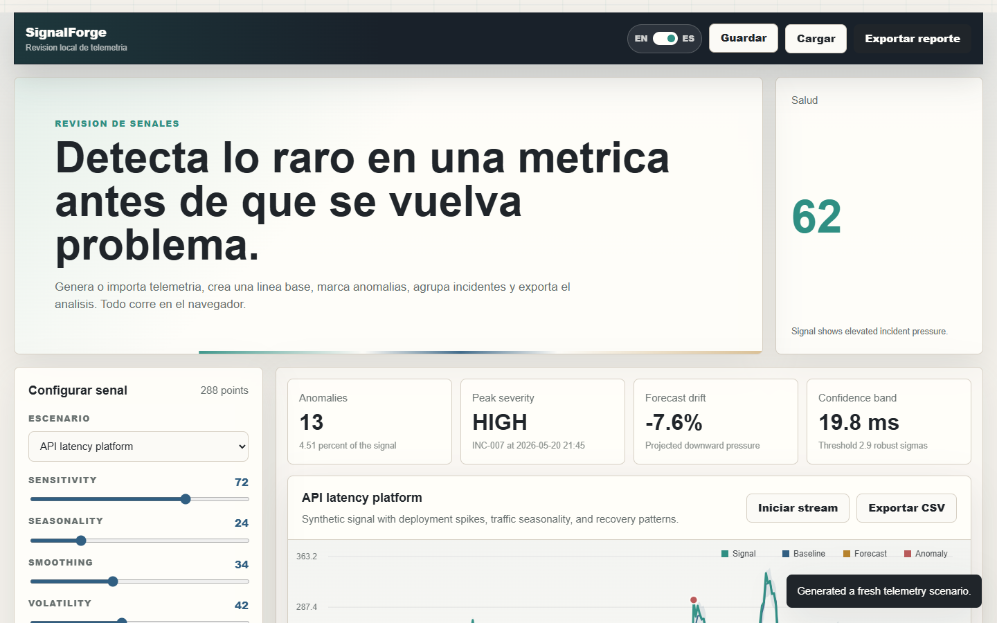 SignalForge dashboard