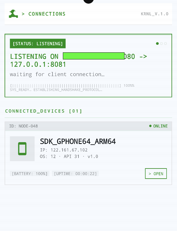 XHunter listener panel awaiting enrolled devices