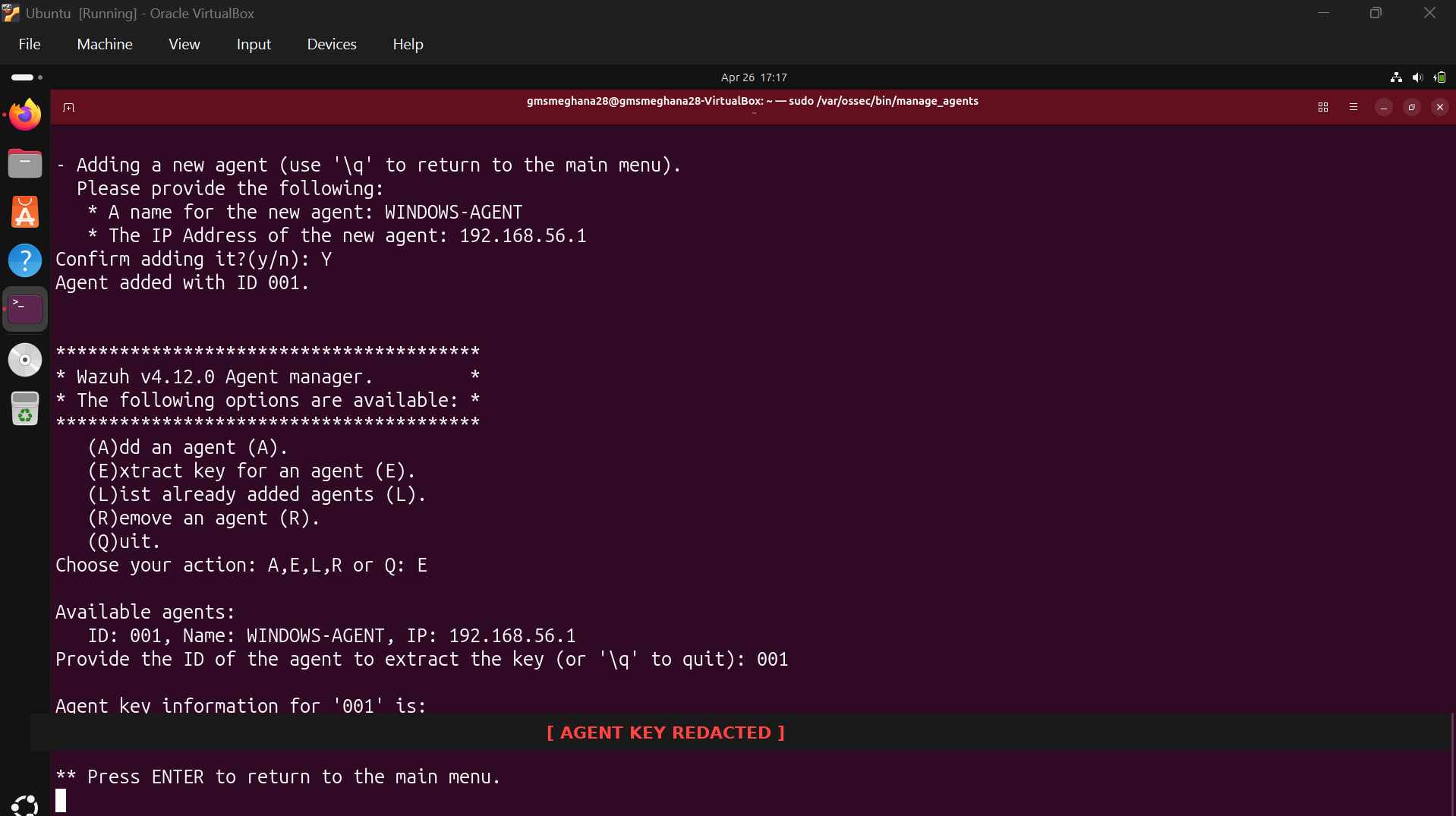 提取代理密钥的 manage_agents,实际密钥值已编辑处理