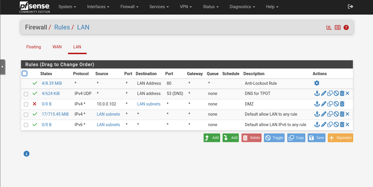 pfSense LAN 规则