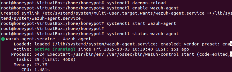 Reinicio del servicio de Wazuh Agent