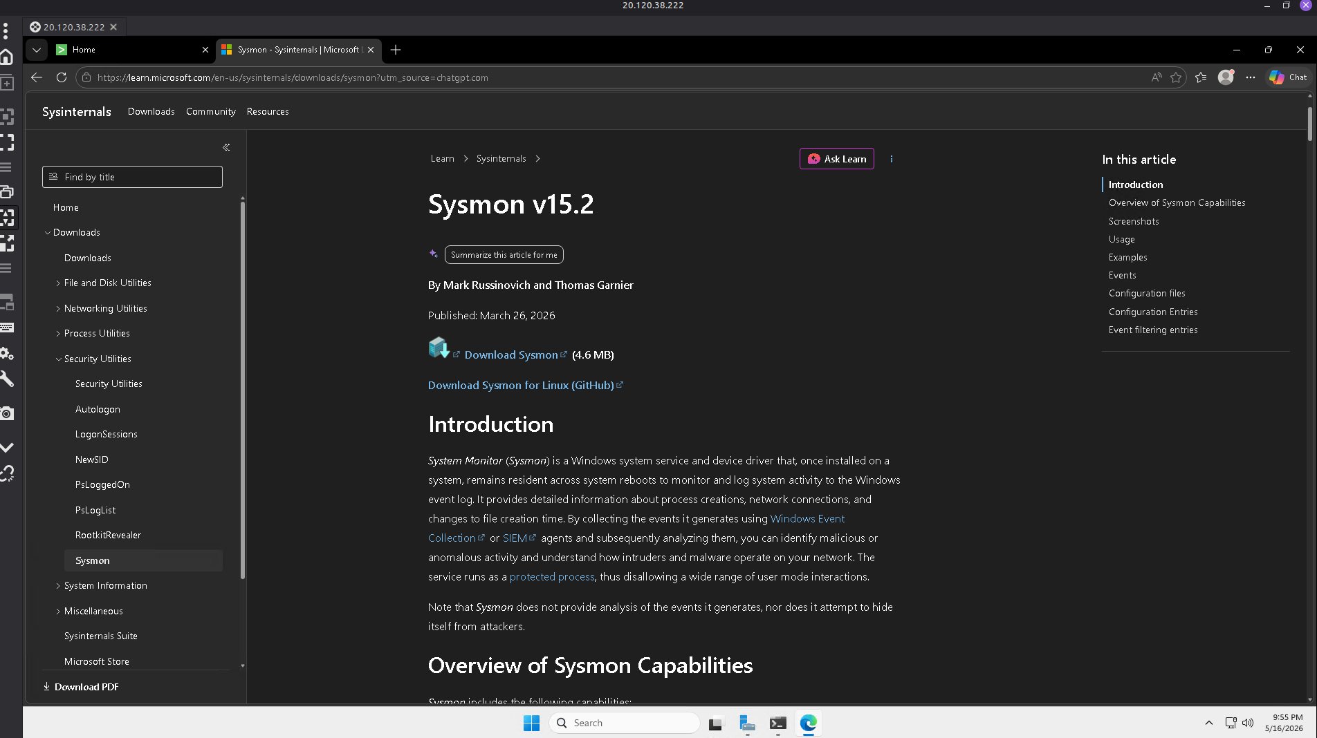 Sysmon 下载页面