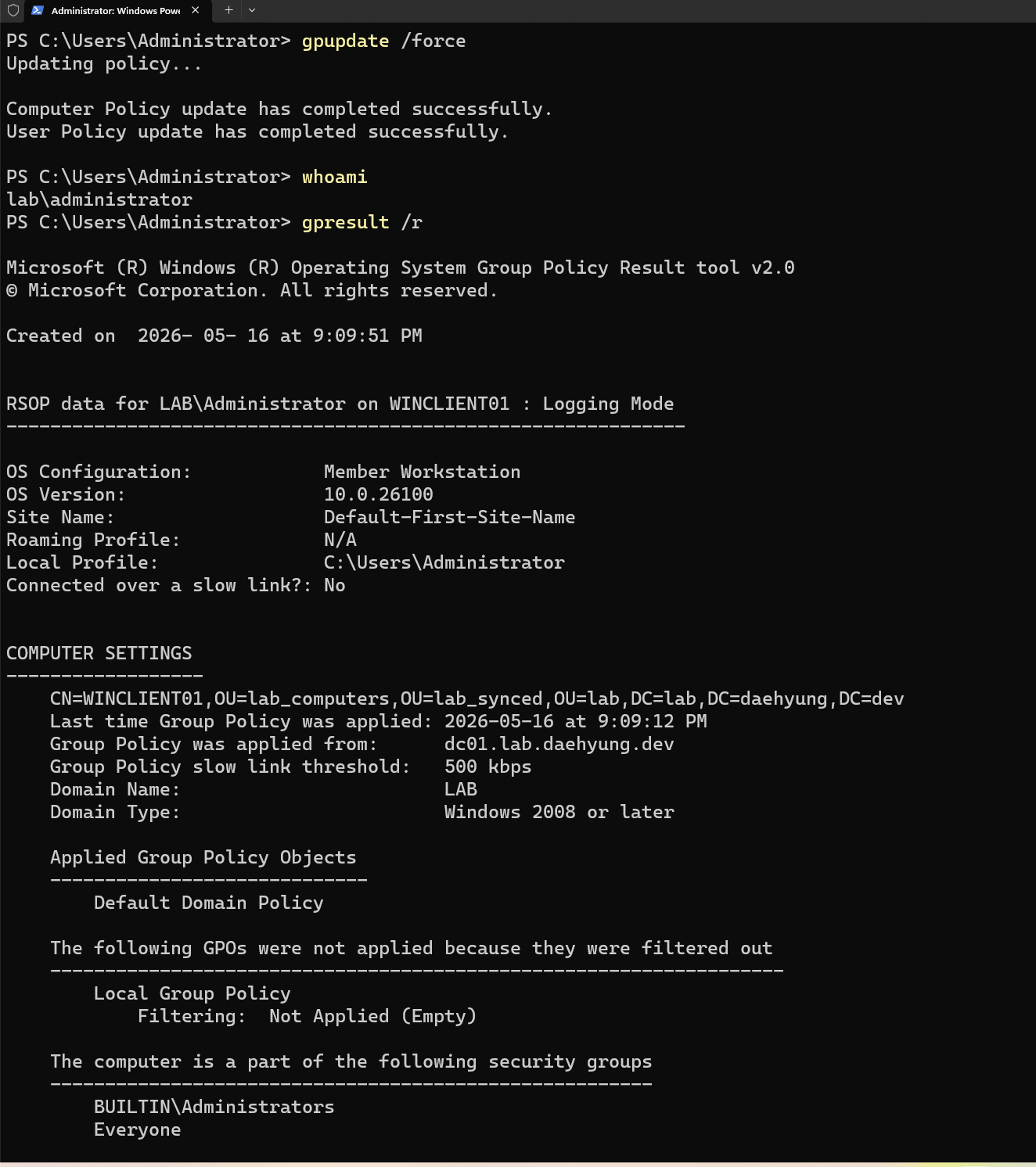 winclient01 gpresult domain policy
