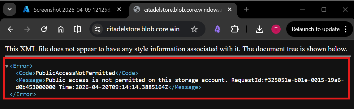 Browser - PublicAccessNotPermitted error on blob URL