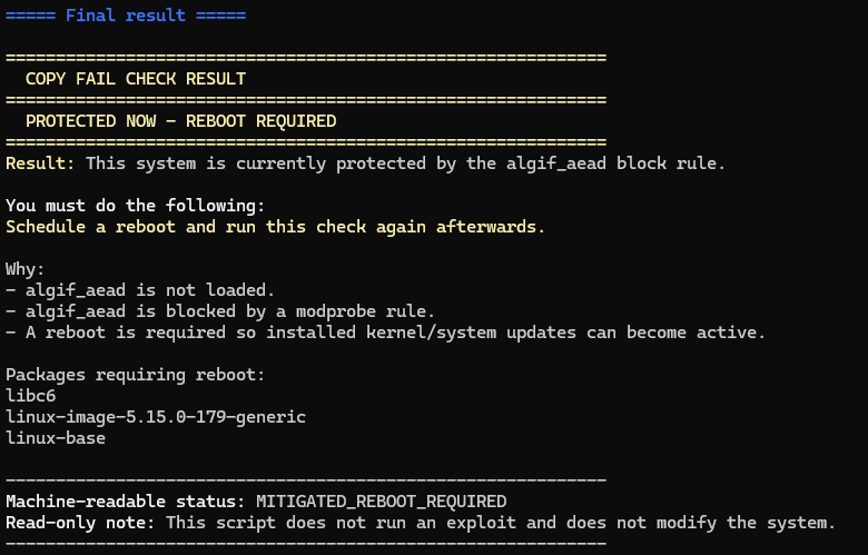 Reboot required result