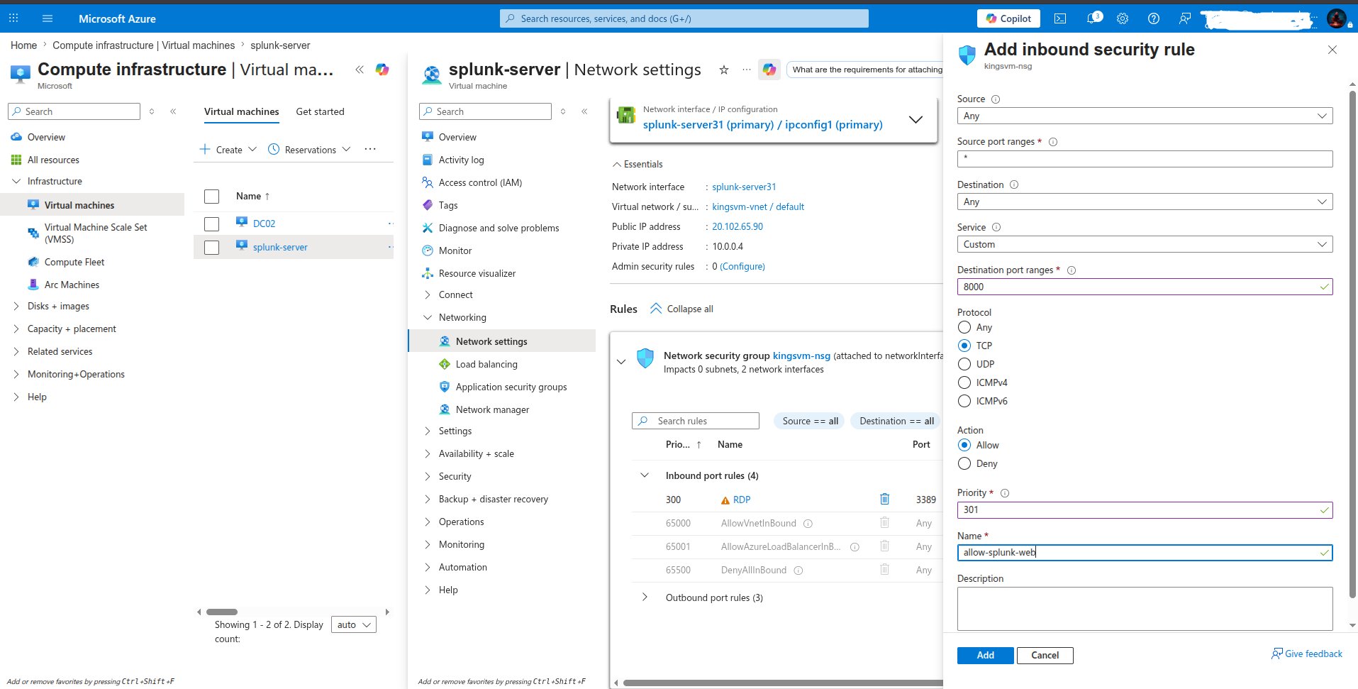 NSG 规则端口 8000