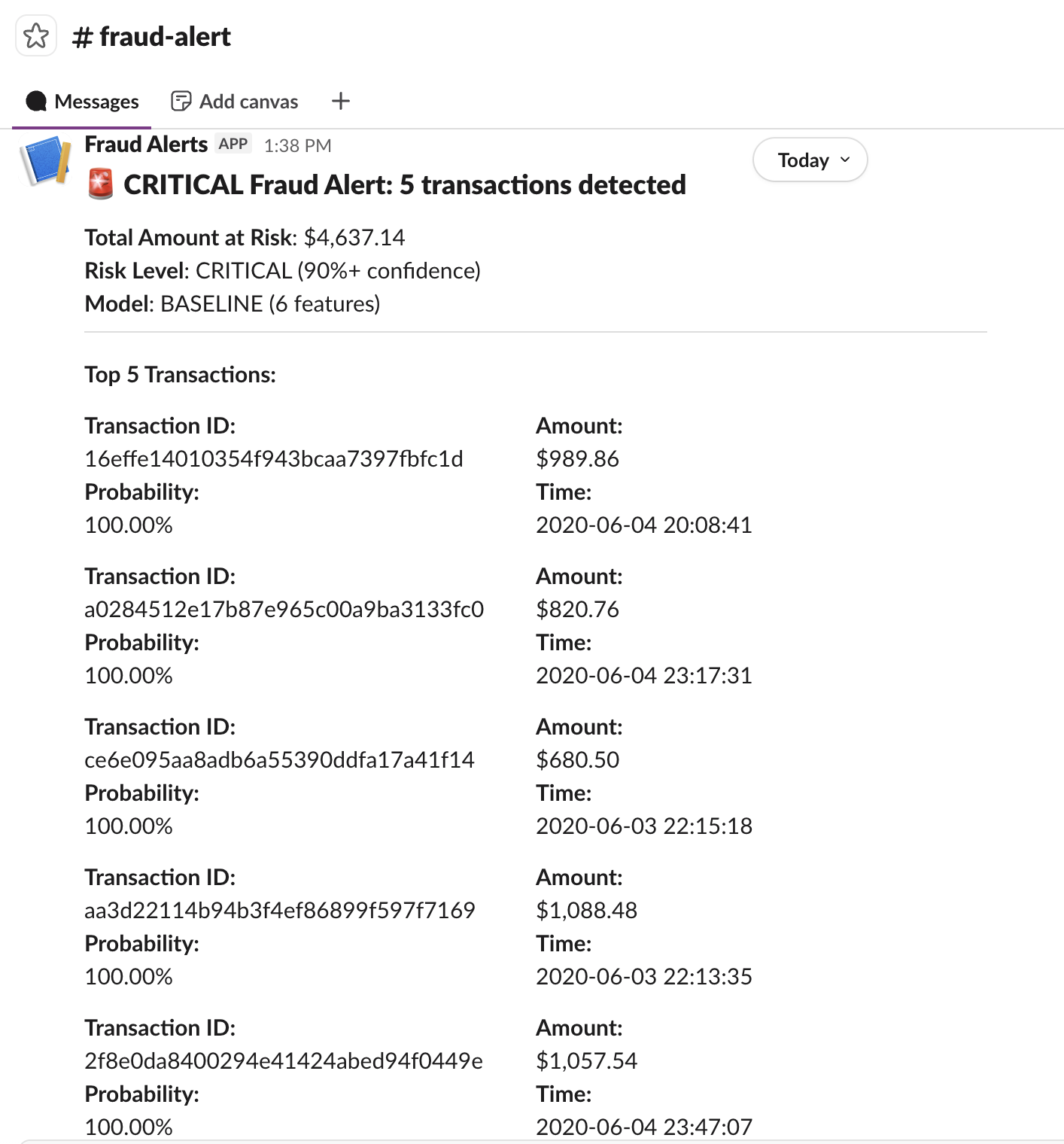 Slack Alert Example