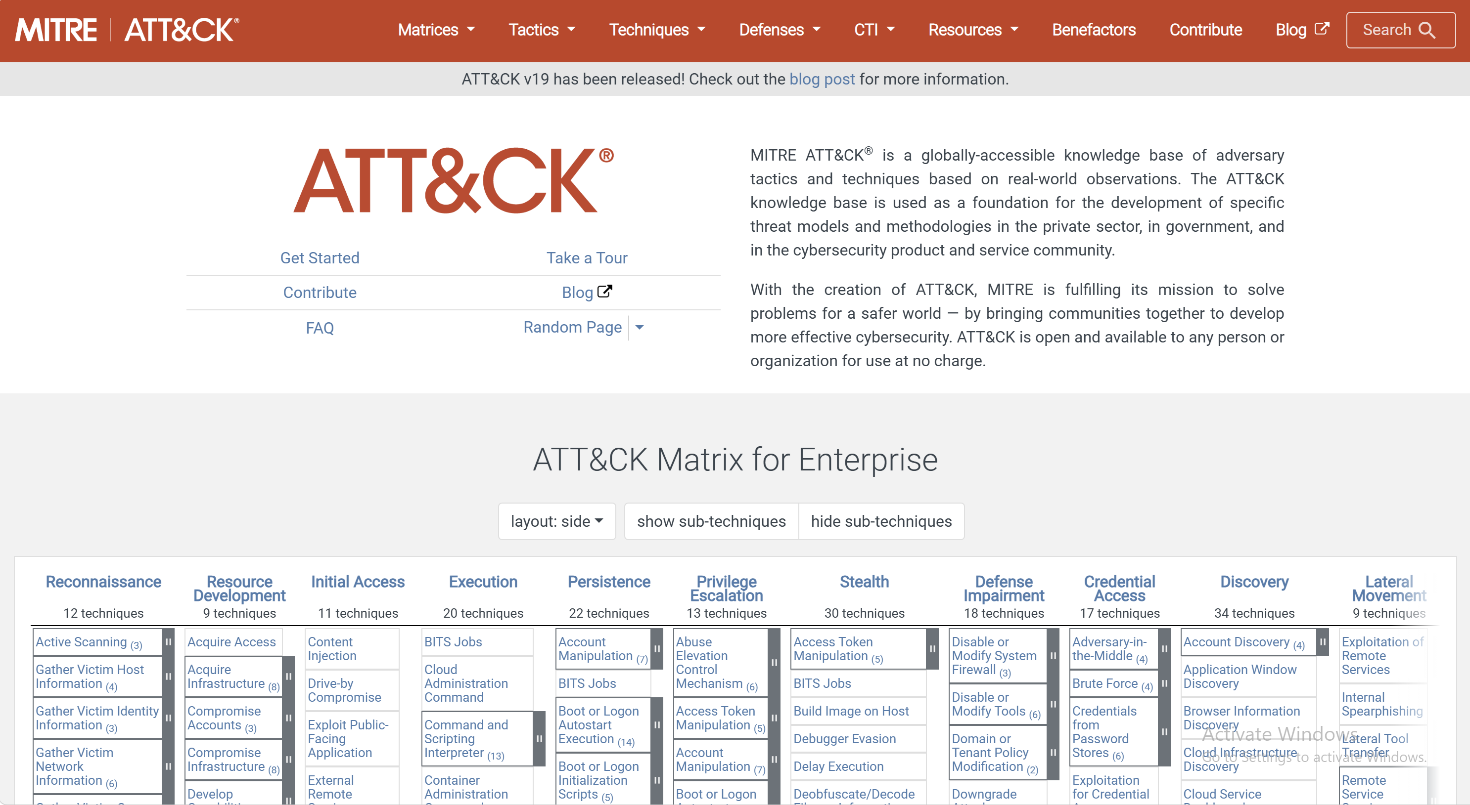 MITRE ATT&CK Matrix for Enterprise