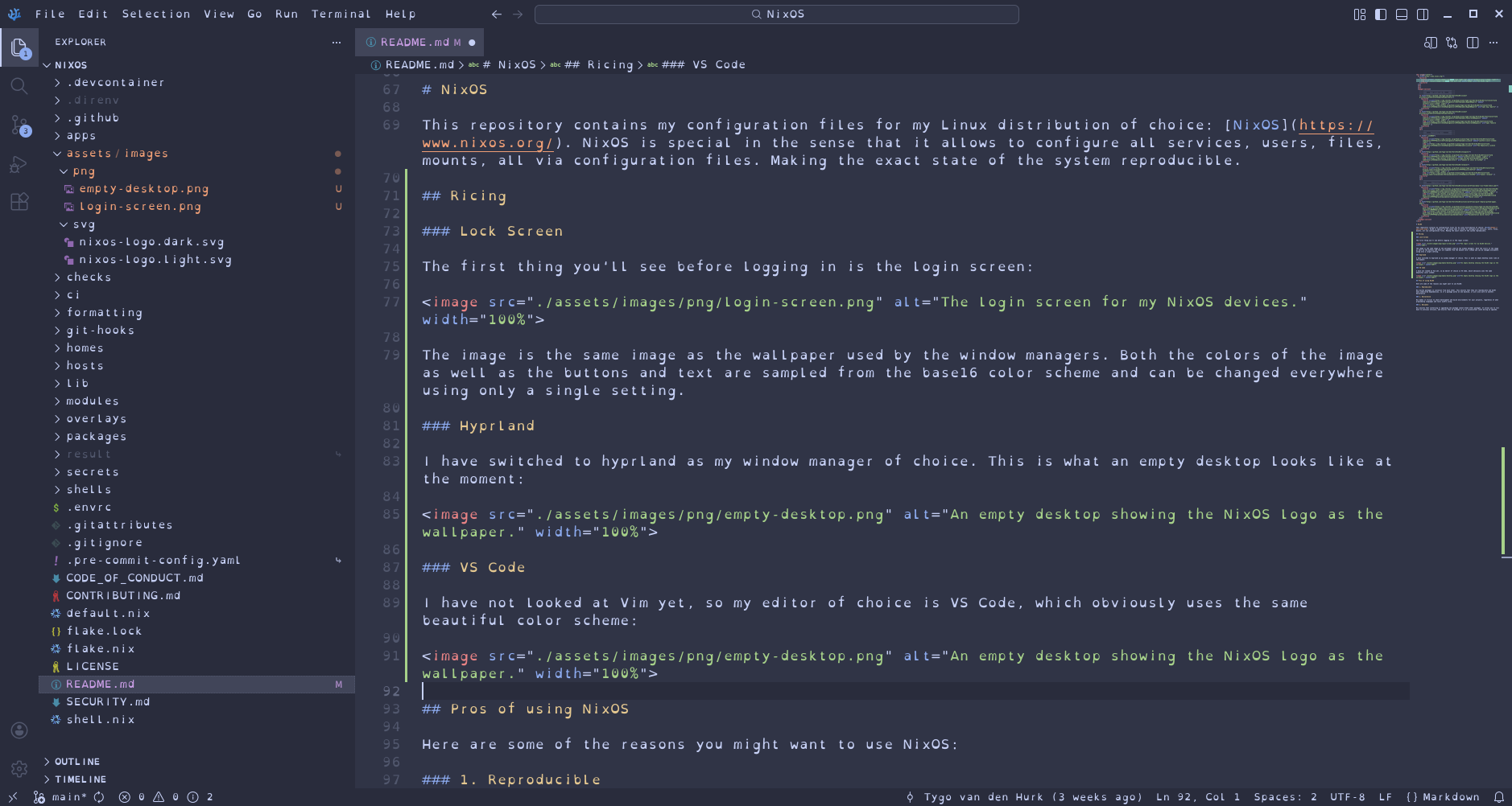 VS Code using the same colors as the wallpaper, and login screen.