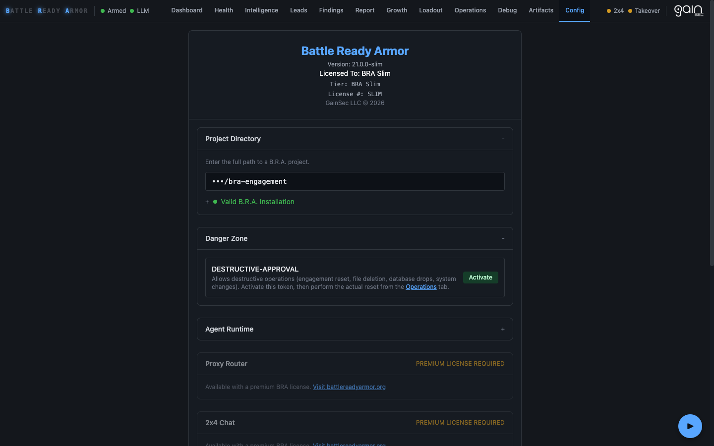 Config — Danger Zone
