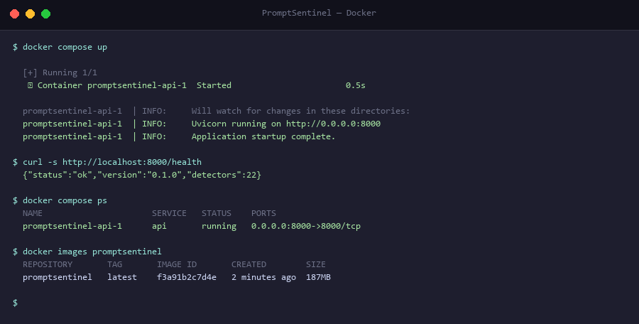 Docker compose — API 容器运行中