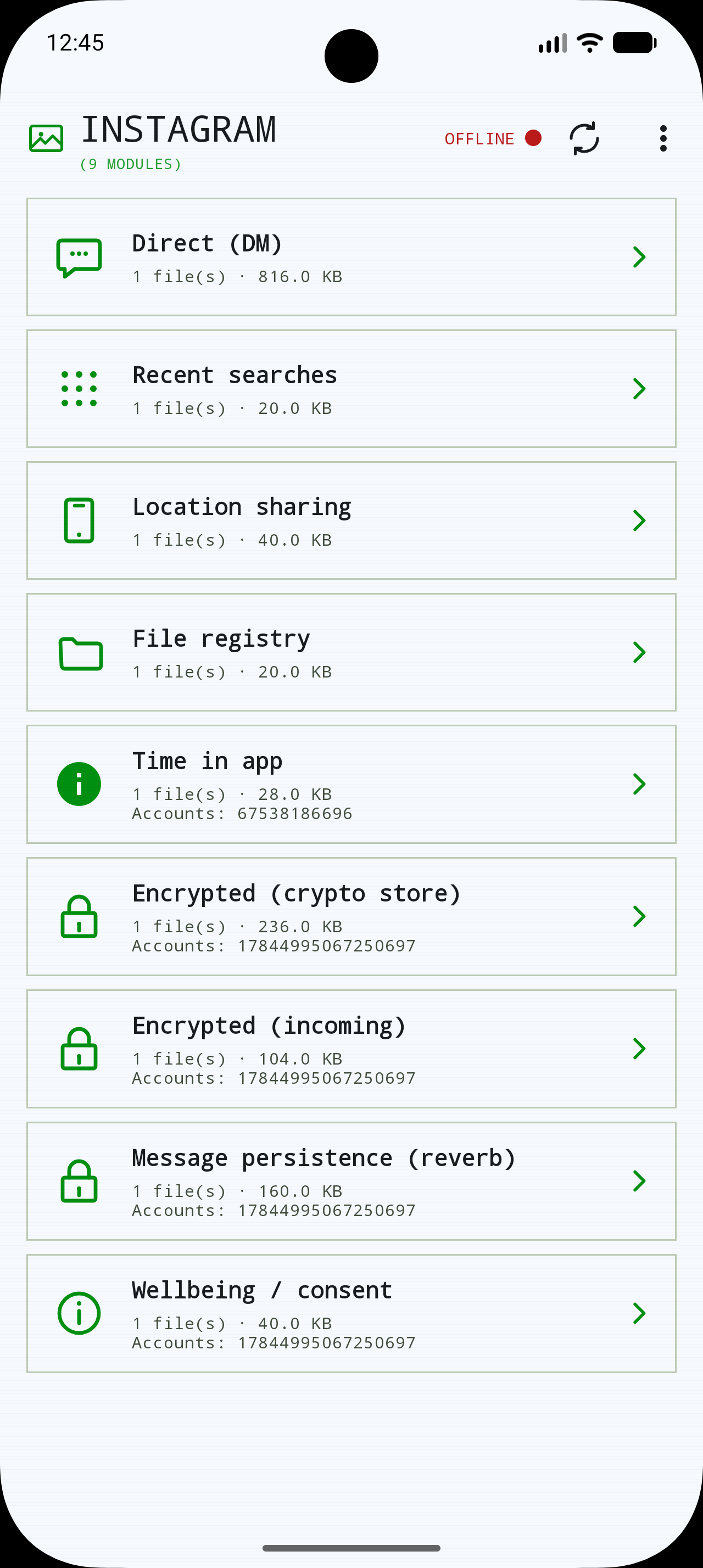 Instagram offline artefacts browser in xhunter