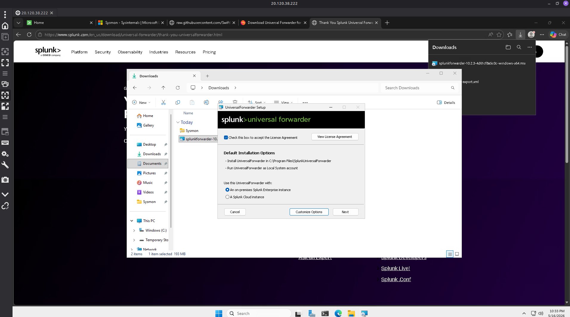 Sysmon 已安装且转发器运行中