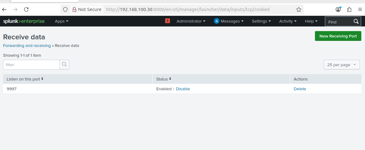Splunk 接收端口 9997