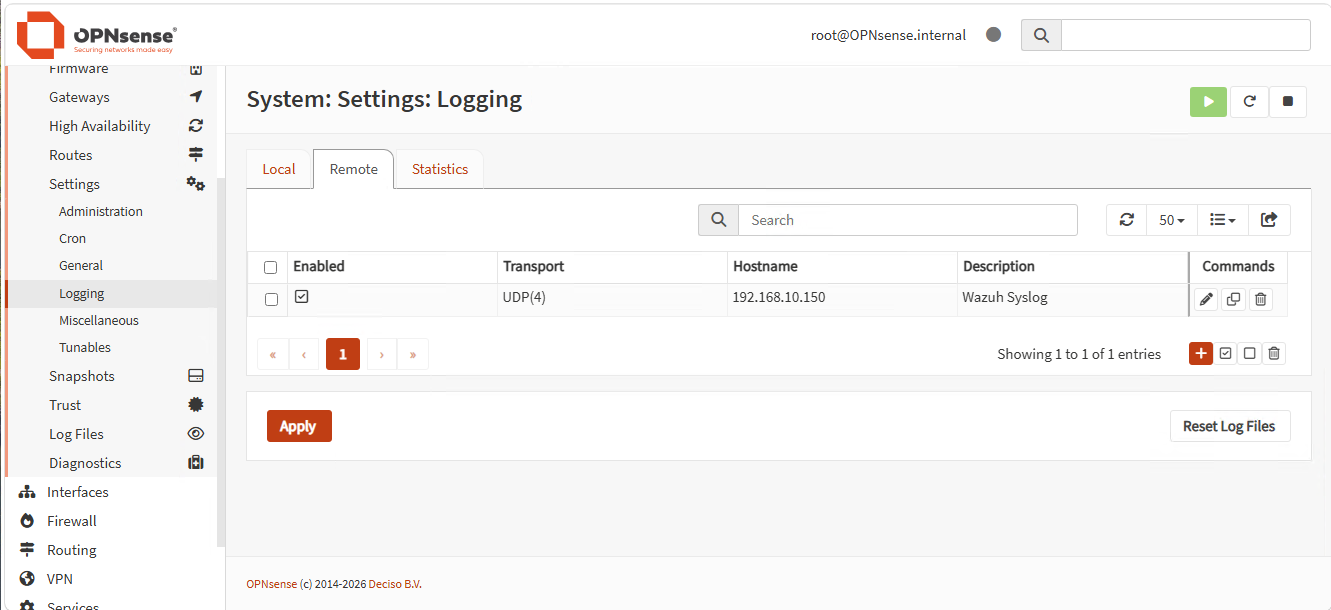 OPNsense Syslog 目标