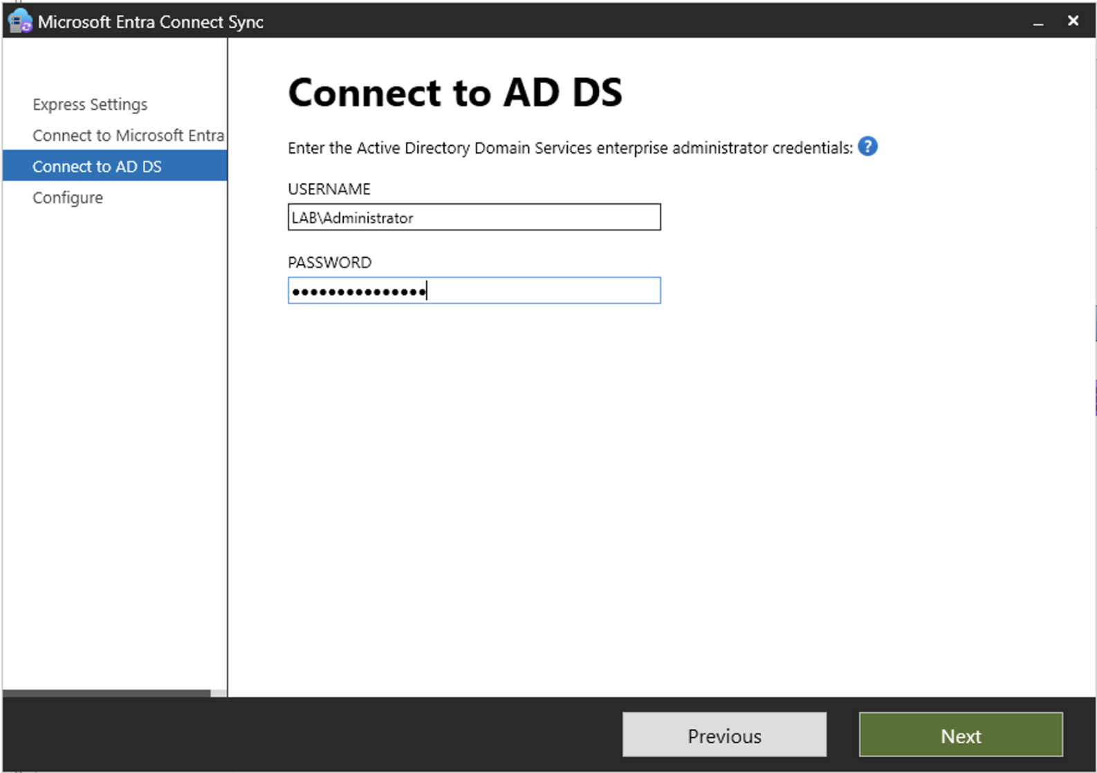 entra connect connect to ad ds