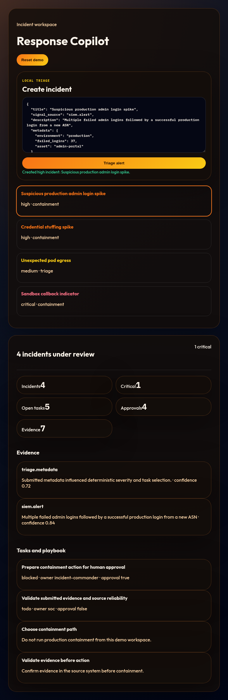 Incident Response Copilot dashboard