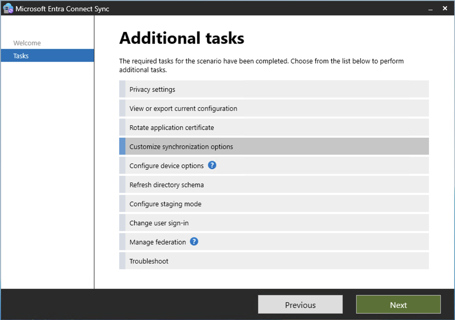 entra connect additional tasks