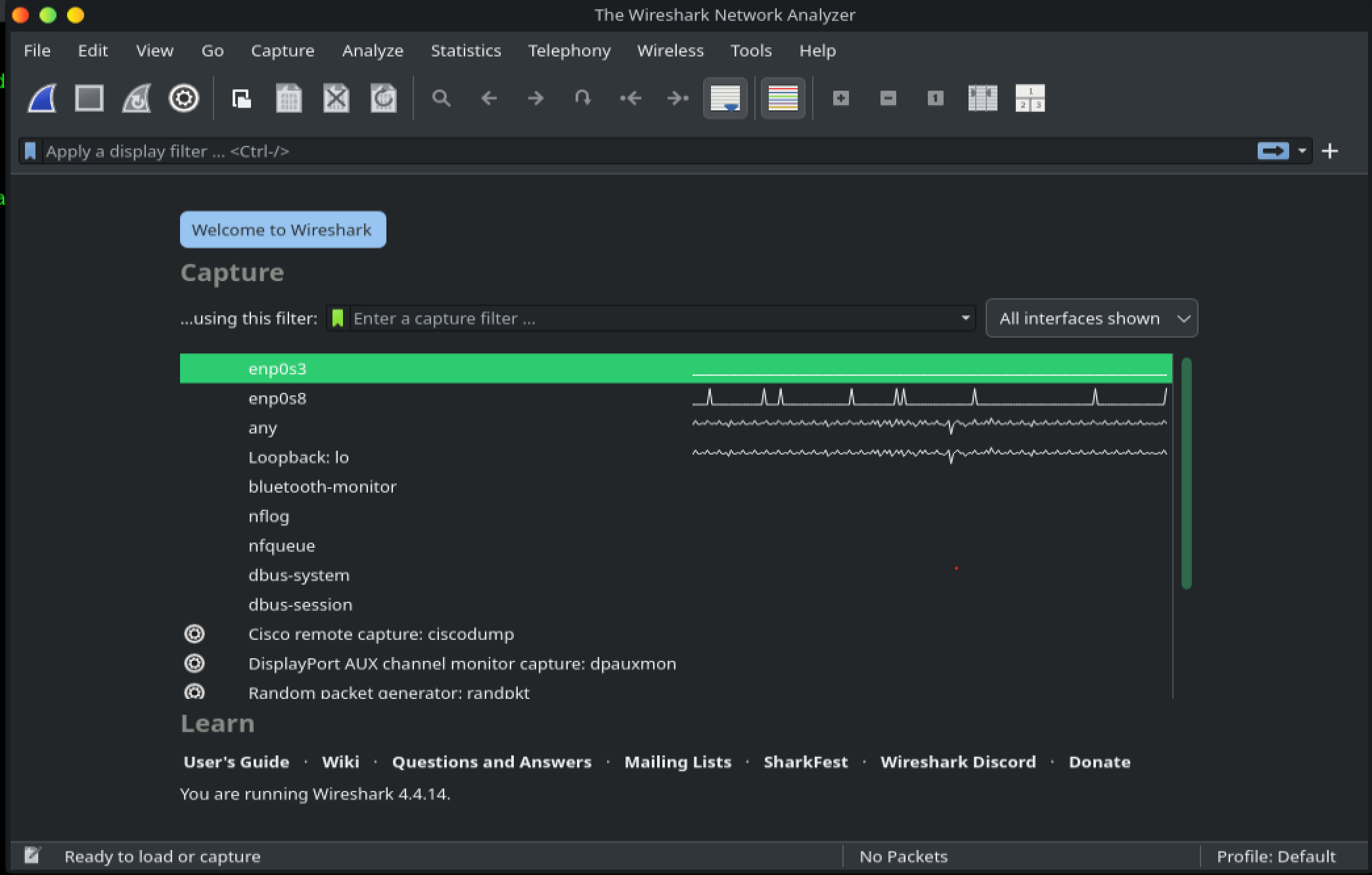 Wireshark 启动