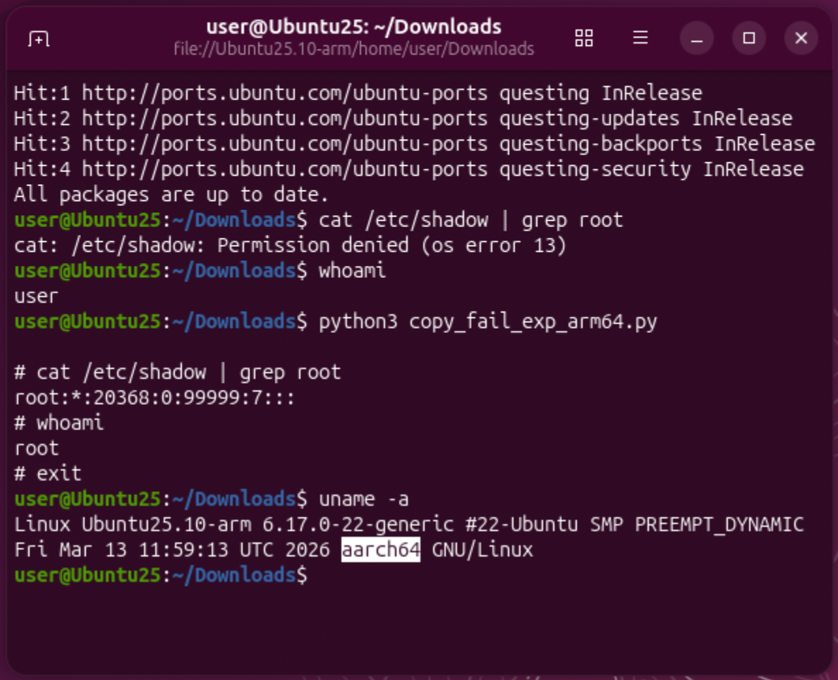 在 Ubuntu 25.10 ARM 上的 ARM64 验证