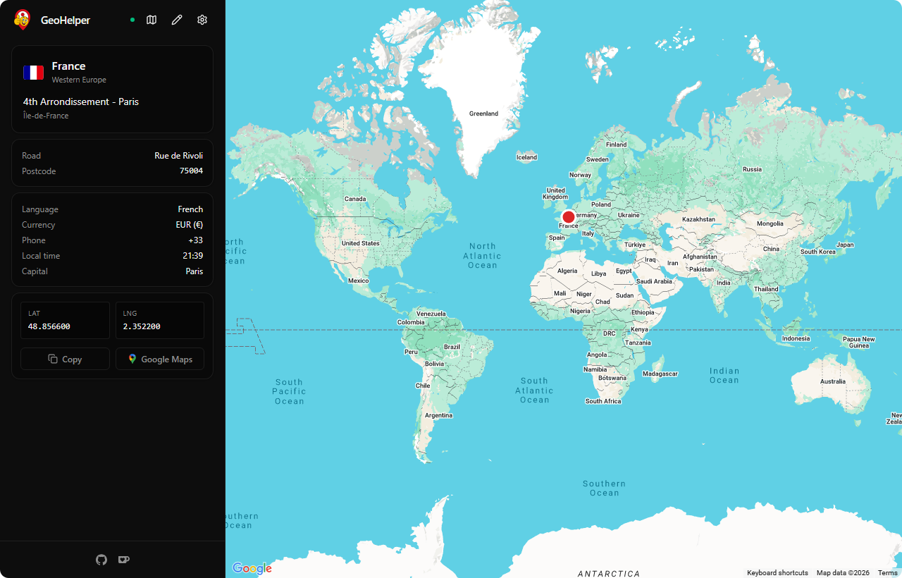 GeoHelper showing Paris
