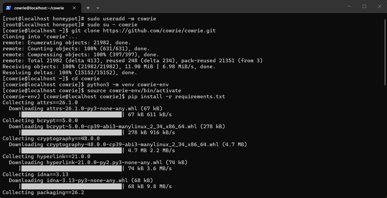 Adding Cowrie User and Installing Requirements