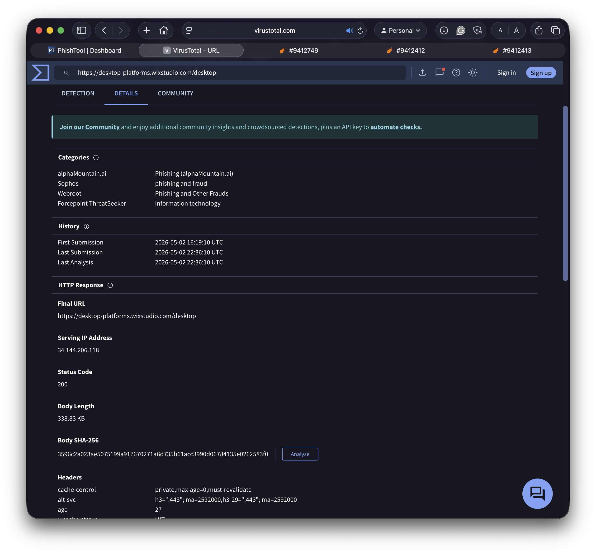 样本 3 VirusTotal 详情