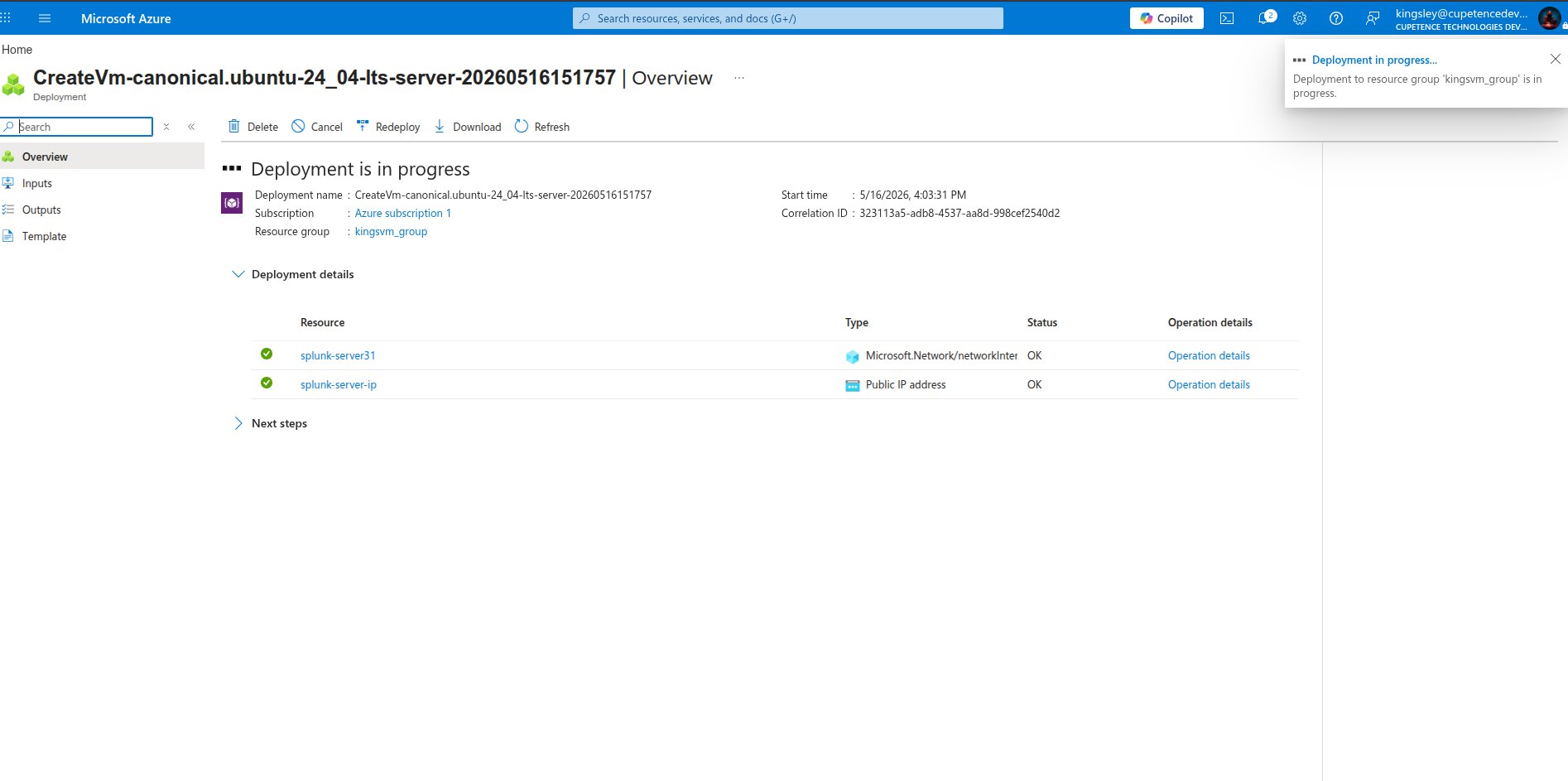 Splunk VM 部署进行中