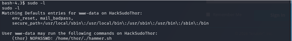 sudo -l 揭示 hammer.sh 的 NOPASSWD 规则