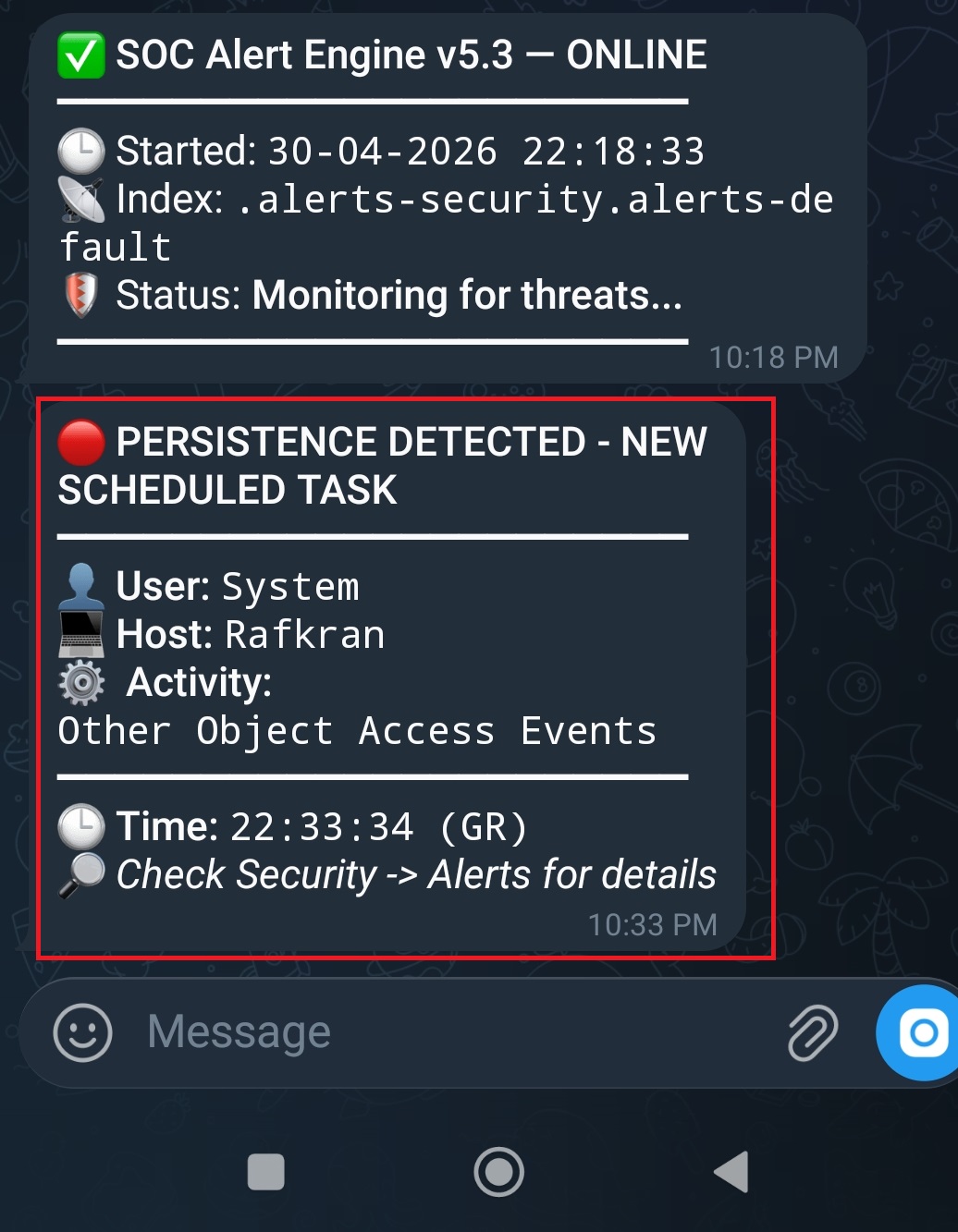 Telegram 持久化警报