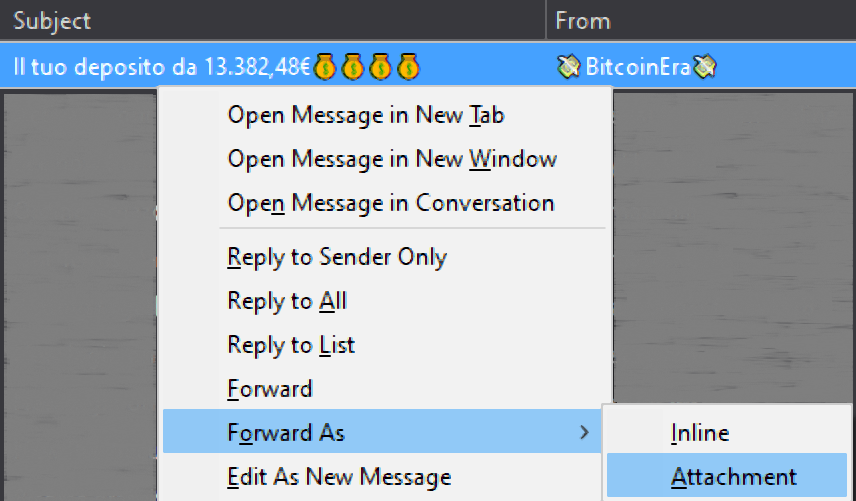 Forward as attachment dialog
